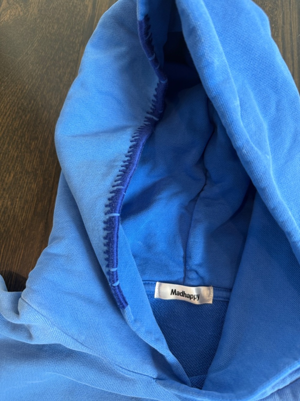Madhappy Bright Blue Pullover Hoodie ombré & stitching on hood - Picture 3 of 4